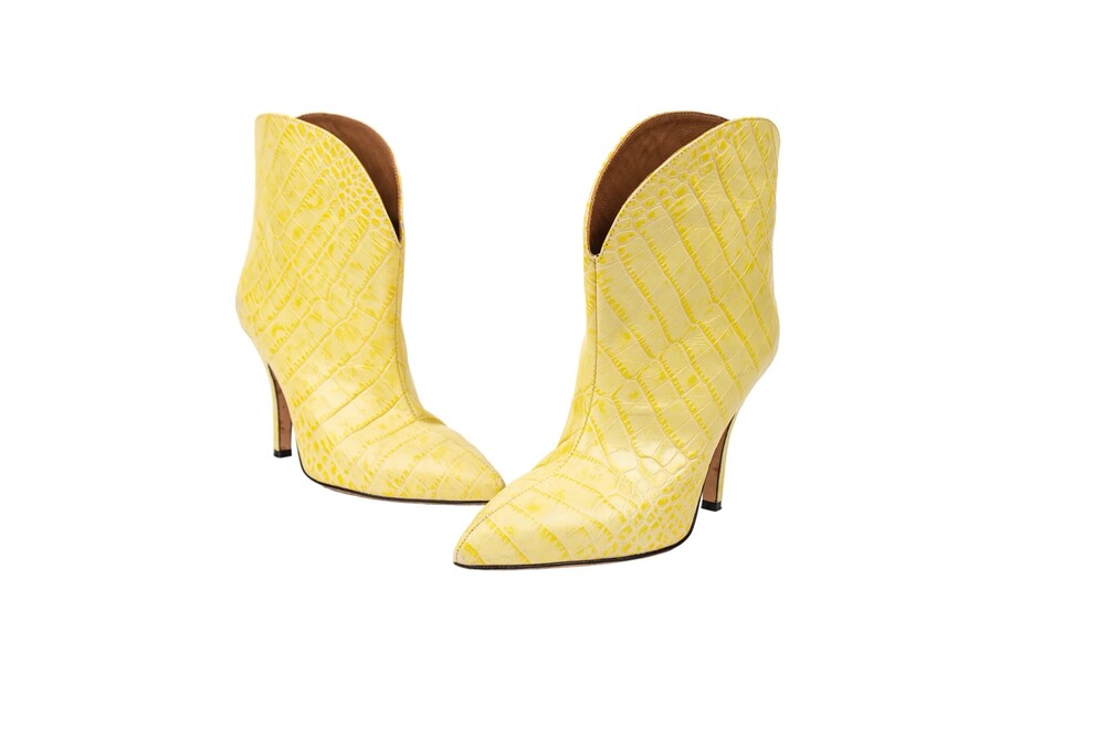 Paris Texas Yellow Embossed Leather Western Booties Size 38.5